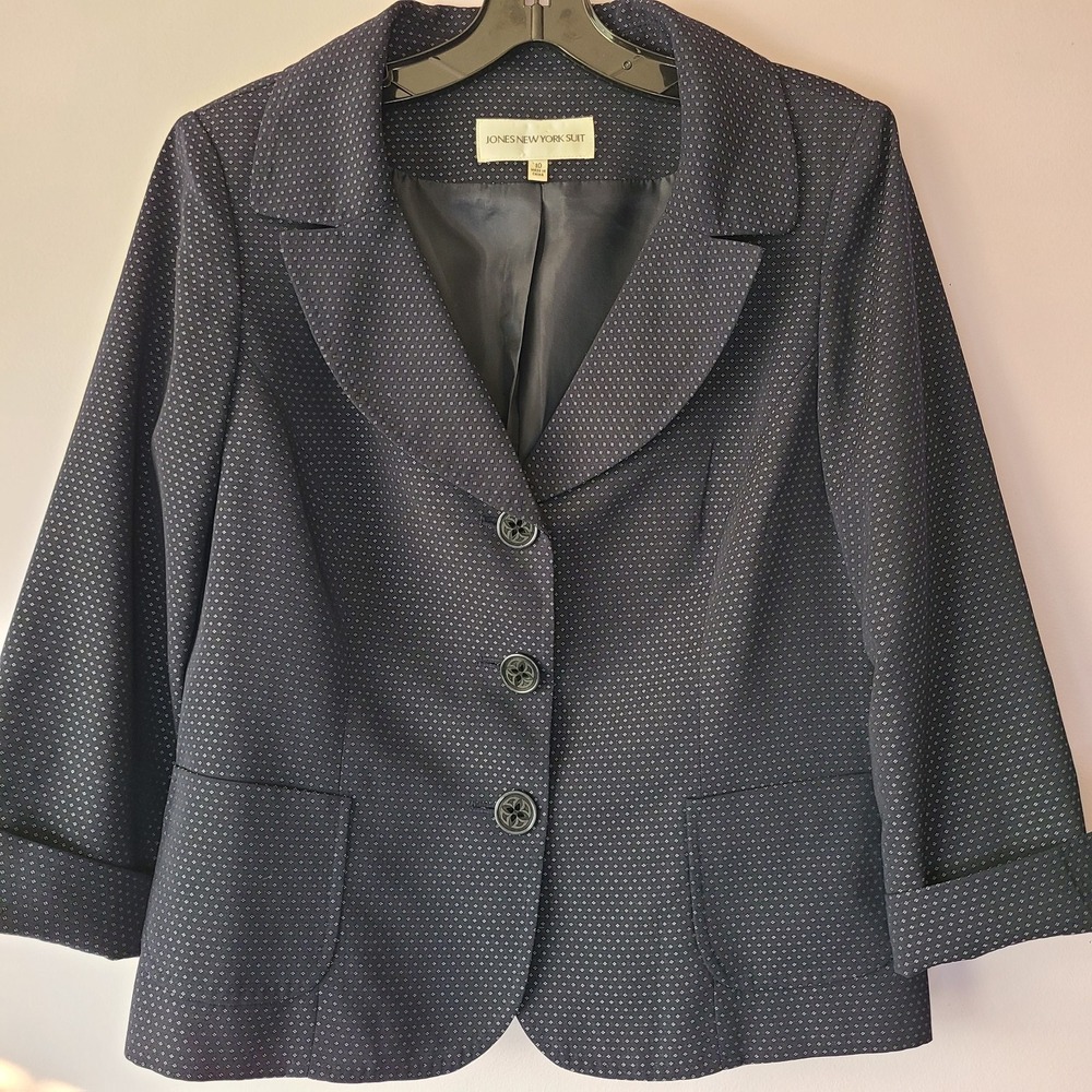 Jones New York Suit Jacket Blazer Women's‎ Navy Blue White Speckled Size 10